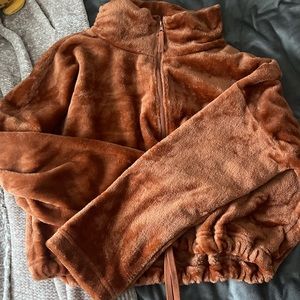 copper fuzzy crop top.